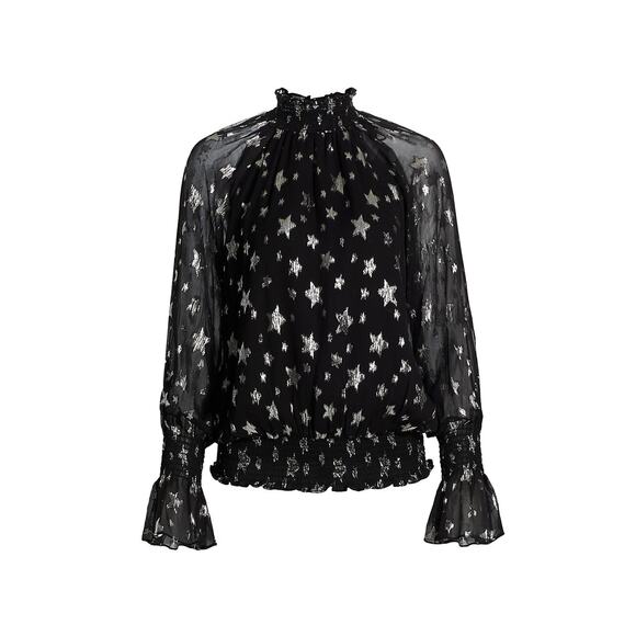 Ramy Brook 'Stassi' Black Silk Star Print Blouse Size L - Picture 1 of 5
